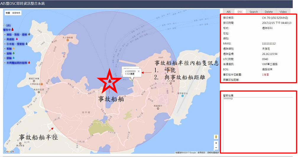 媽祖系統之測試訊號顯示圖(馬祖福澳港)
