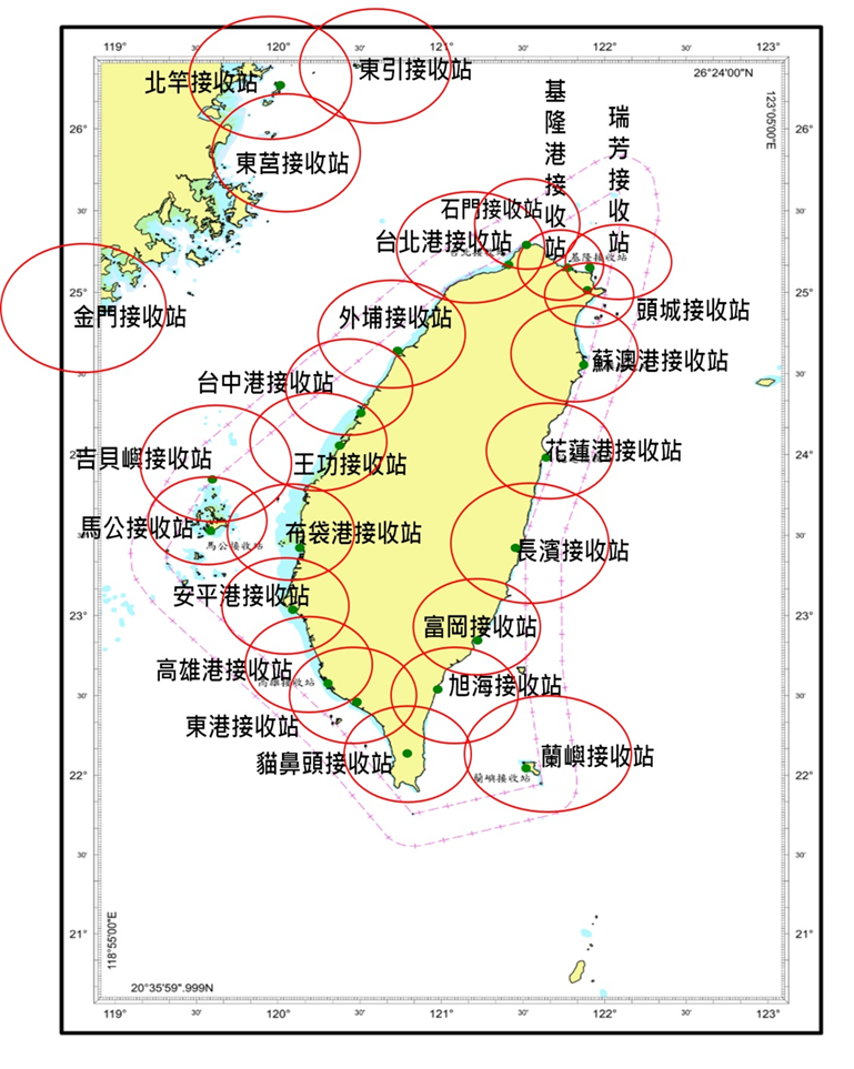 臺灣地區船舶自動辨識系統（AIS）接收站分布圖