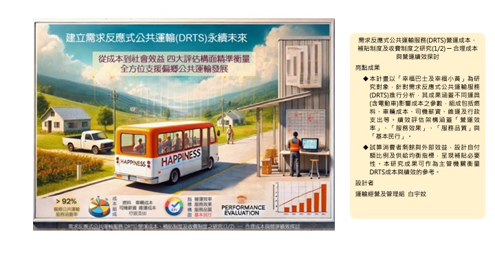 需求反應式公共運輸服務(DRTS)營運成本、補貼制度及收費制度之研究－合理成本與營運績效探討